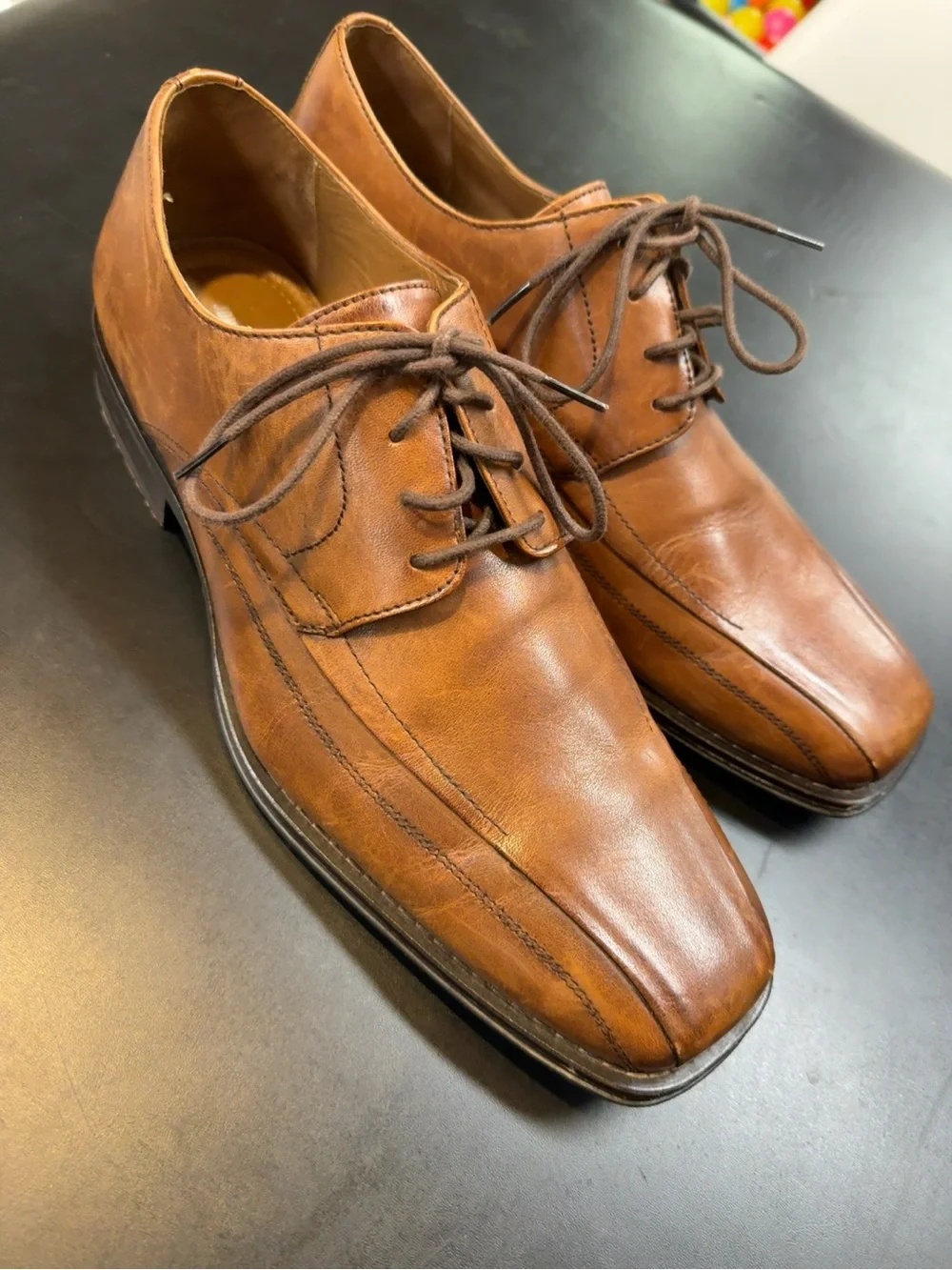 Johnston & Murphy Men’s 9 M Cognac Leather Derby Dress Shoes Lace Up Oxford